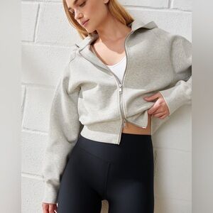 NWOT Abercrombie & Fitch YPB Women's Grey Hooded NeoKnit Max Full Zip Jacket XXS